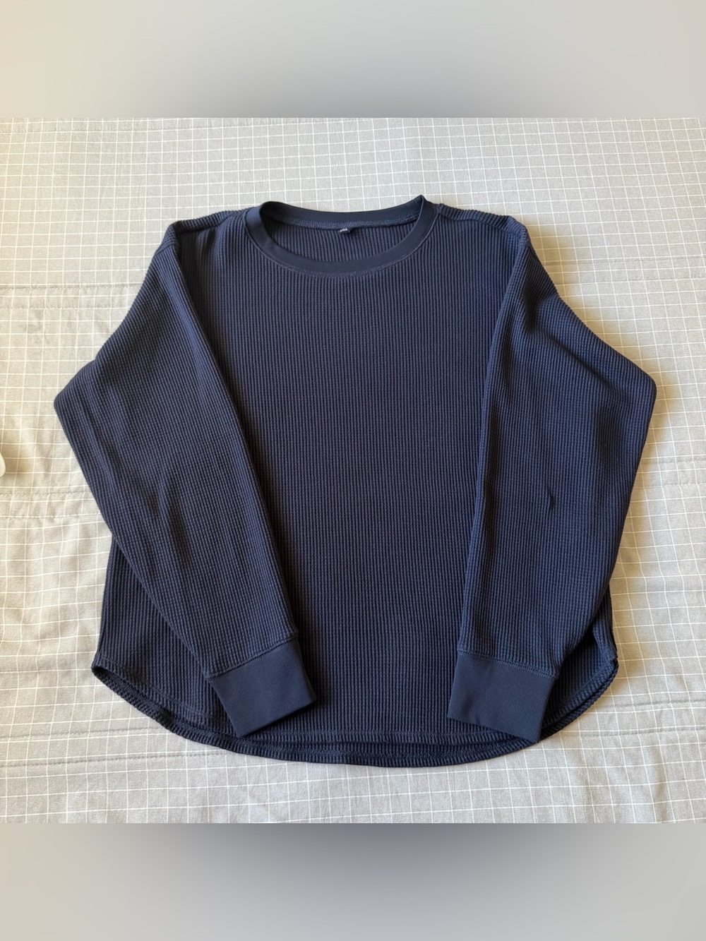 Uniqlo Waffle Knit Thermal Long Sleeve Shirt Womens M Navy Blue Crew Neck